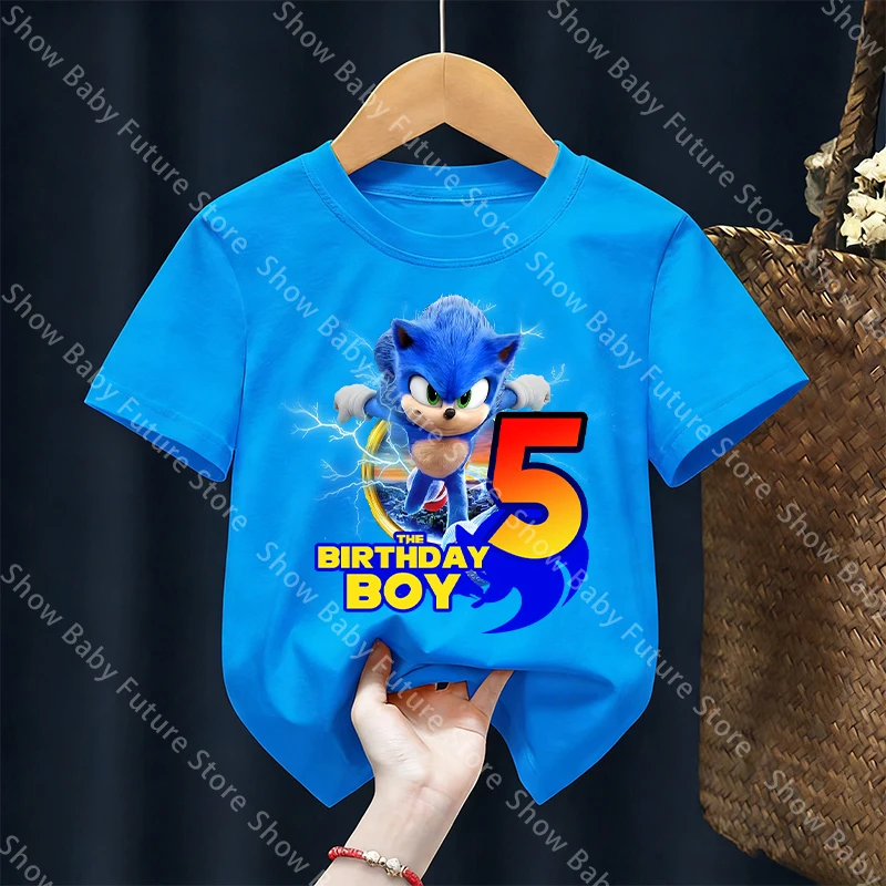 Cartoon Birthday Blue T Shirt Sonics Teenager Kawaii Cotton Clothes Tops Clothing Short Sleeve Summer Anime Clothes Cute Gifts