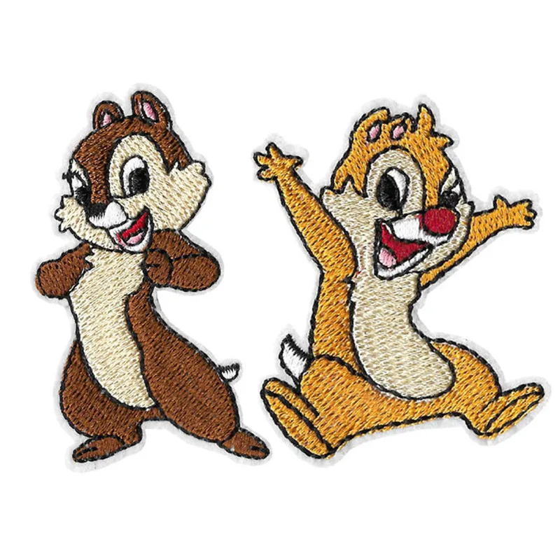 two Squirrel Chip and Dale Cartoon Iron on Lovely Embroidered Cloth Patch For Girls Boys Clothes Stickers Apparel Garment