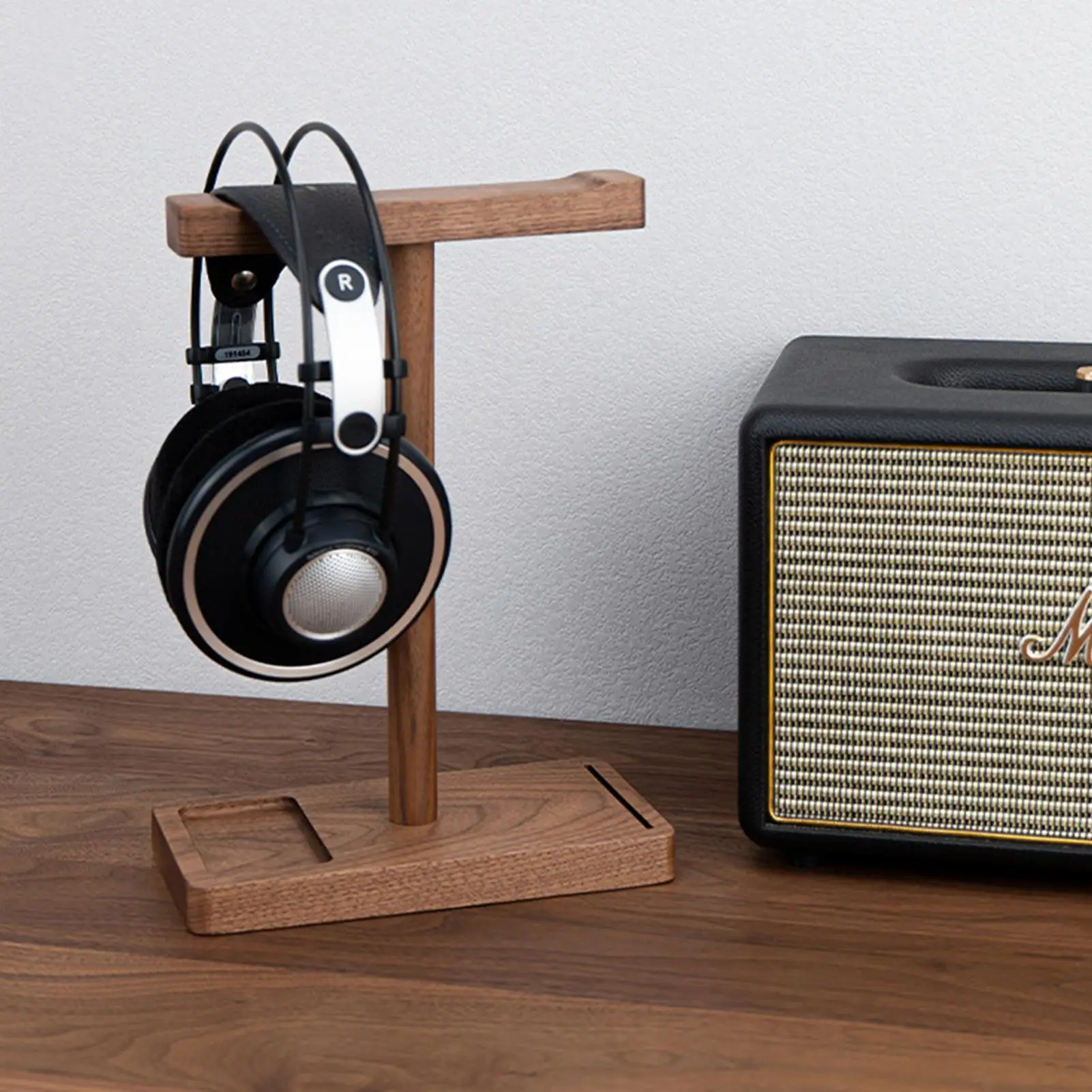 Wooden Headphone Stand Walnut Headphone Rack Rustic Desktop Headphone Hanger Universal Headphone Holder for Most Music Game