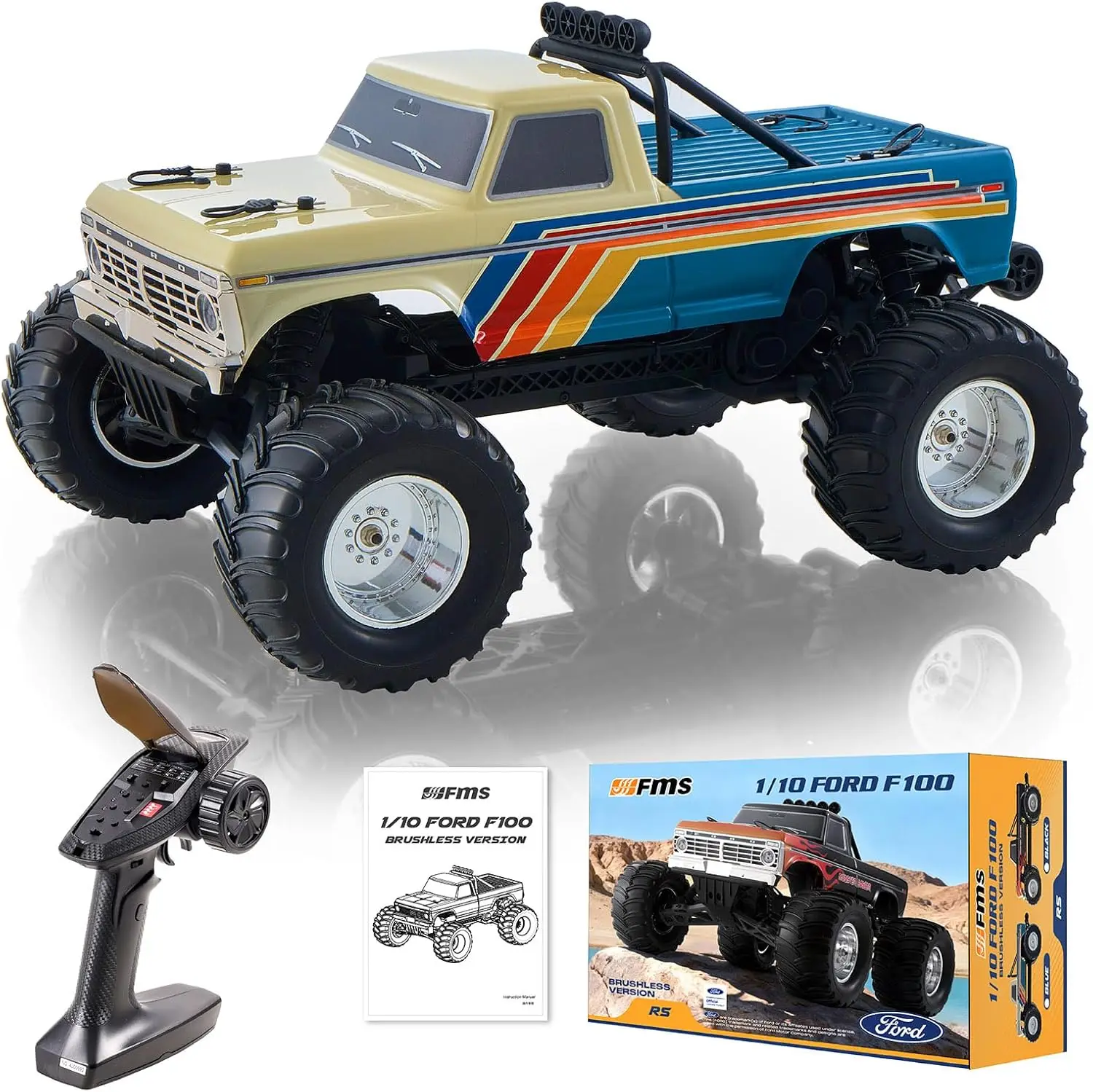 1/10 Scale Brushless RC Crawler Truck, 2WD Off-Road Vehicle with Wheelie Bar, High-Torque Motor, Hobby Grade Remote Control Car for Adults, Navy Blue
