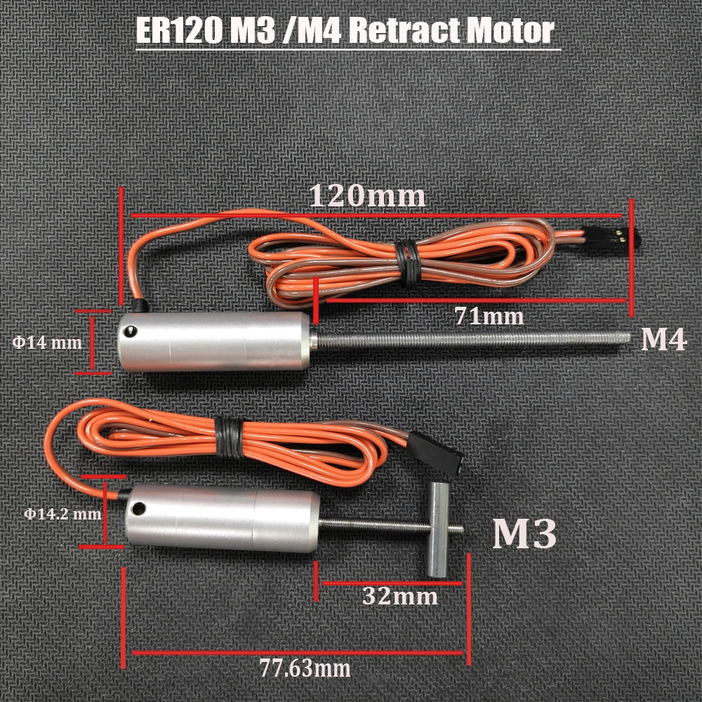 Retract Motor ER120 M4 / M3 Long Shaft For DIY RC Plane JP Hobby Full Metal Electric Retract F16 4kgs