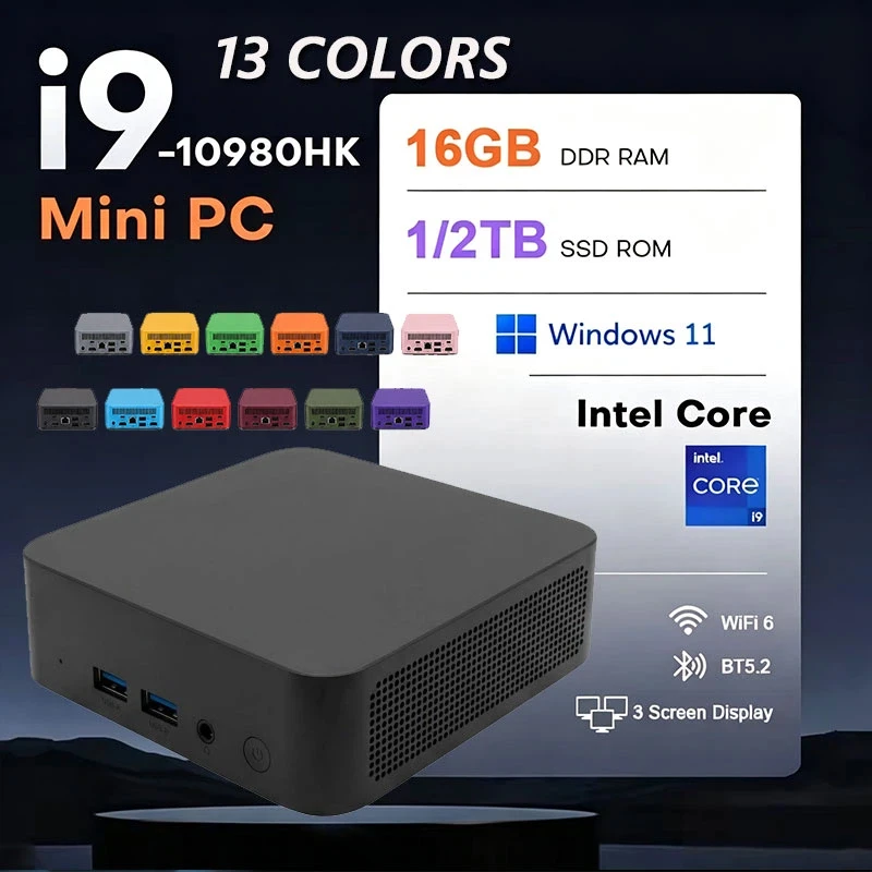 2026 New Dual Mini PC Computer Intel i9-10980HK Windows 11 PC Gamer 16GB RAM 1TB 2TB M.2 SSD 4K HD WiFi 6 Type C Desktop PC