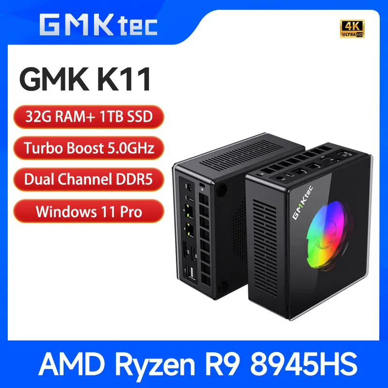 GMKtec Mini PC K11 AMD R9 8945HS Gaming Mini PC 32GB DDR5 1TB SSD Computer PC Mini Computer PC Win11 Pro Gaming PC