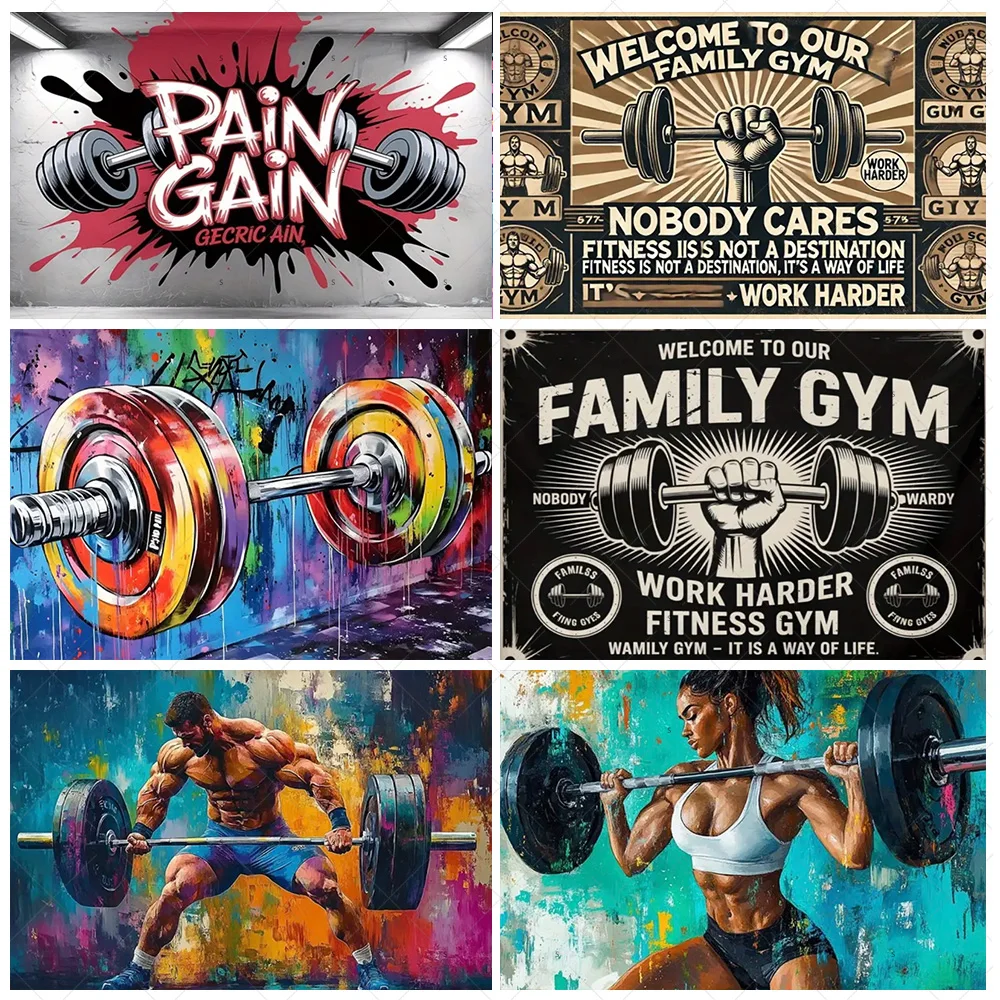 Weightlifting Fitness Background Dumbbells Workout Bodybuilder Gym Backdrop Supplies Graffiti Fitness Party Decor Photo Studio