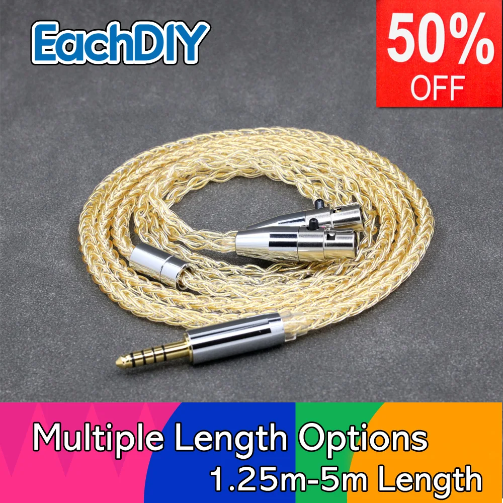 8 Core 99% 7n Pure Silver 24k Gold Plated Earphone Cable For Audeze LCD-3 LCD-2 LCD-X LCD-XC LCD-4z LCD-MX4 Headphone LN008436