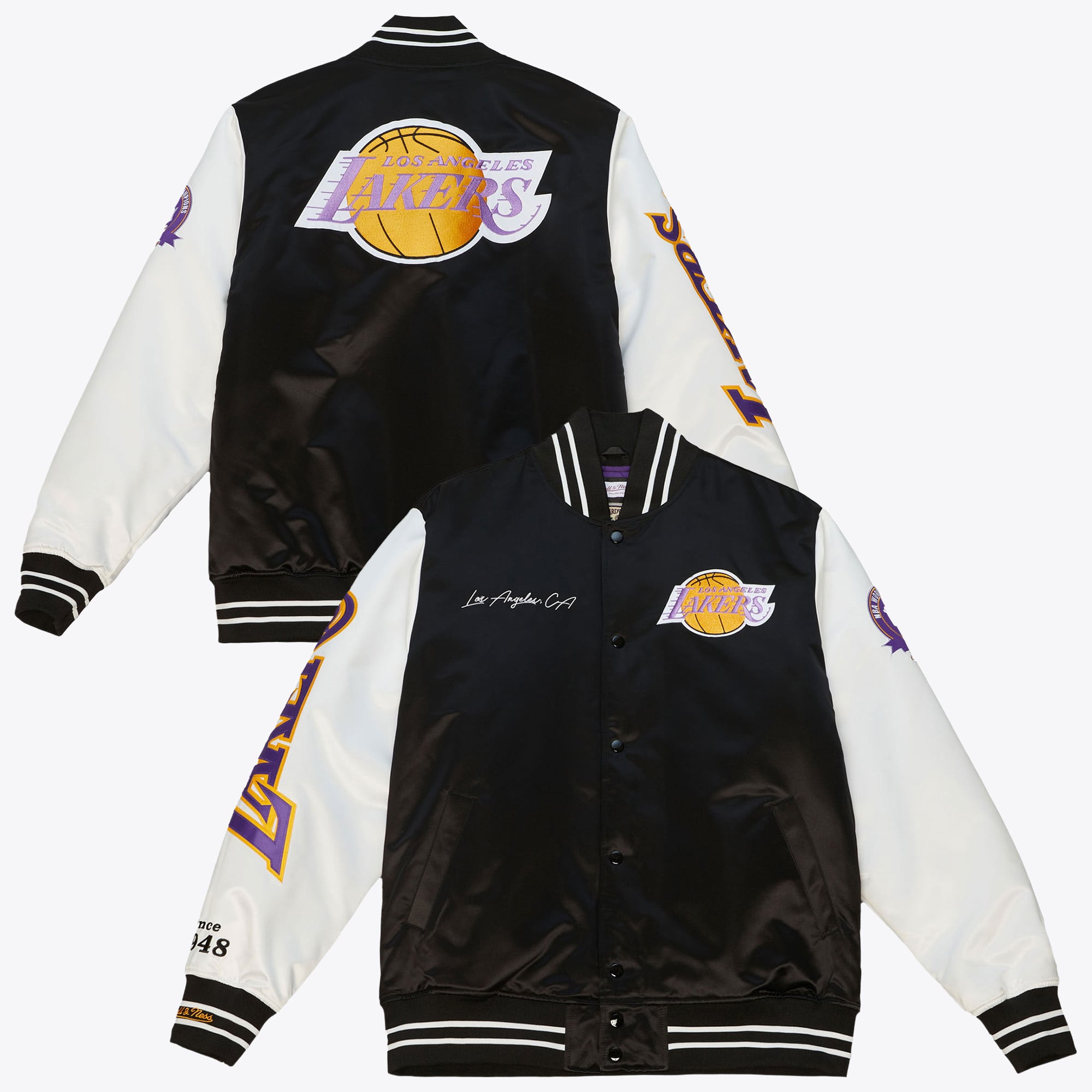 Los Angeles Lakers Mitchell & Ness Team Origins Varsity Satinjacke - Schwarz/Weiß - Herren