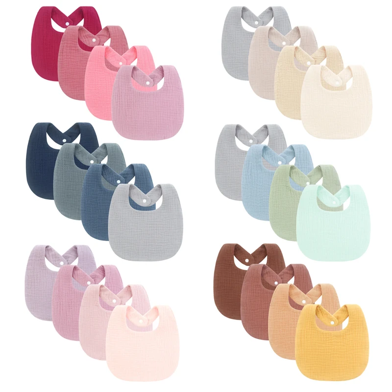 4 bavoirs en mousseline pour bébé, vêtements pour le bec, coton doux, tablier pour enfants, serviettes de salive pour nourrissons, accessoires pour tout-petits, ensemble de bavoirs pour bébé, cadeau de naissance