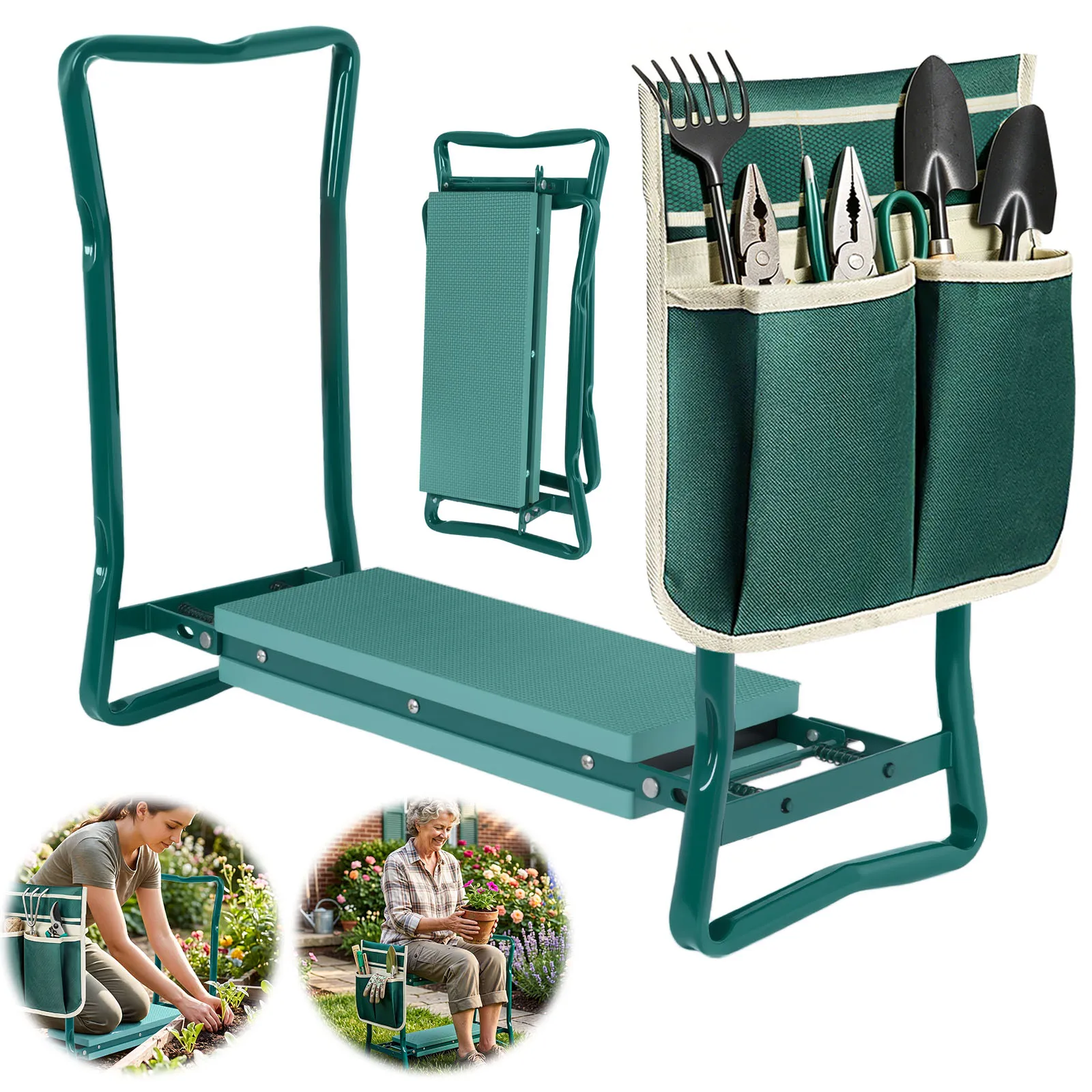 Banc pliant pour genoux avec coussin en mousse EVA, banc de jardinage, genouillère pliable, siège pliable pour jardin, camping, pêche, genouillère de jardinage polyvalente