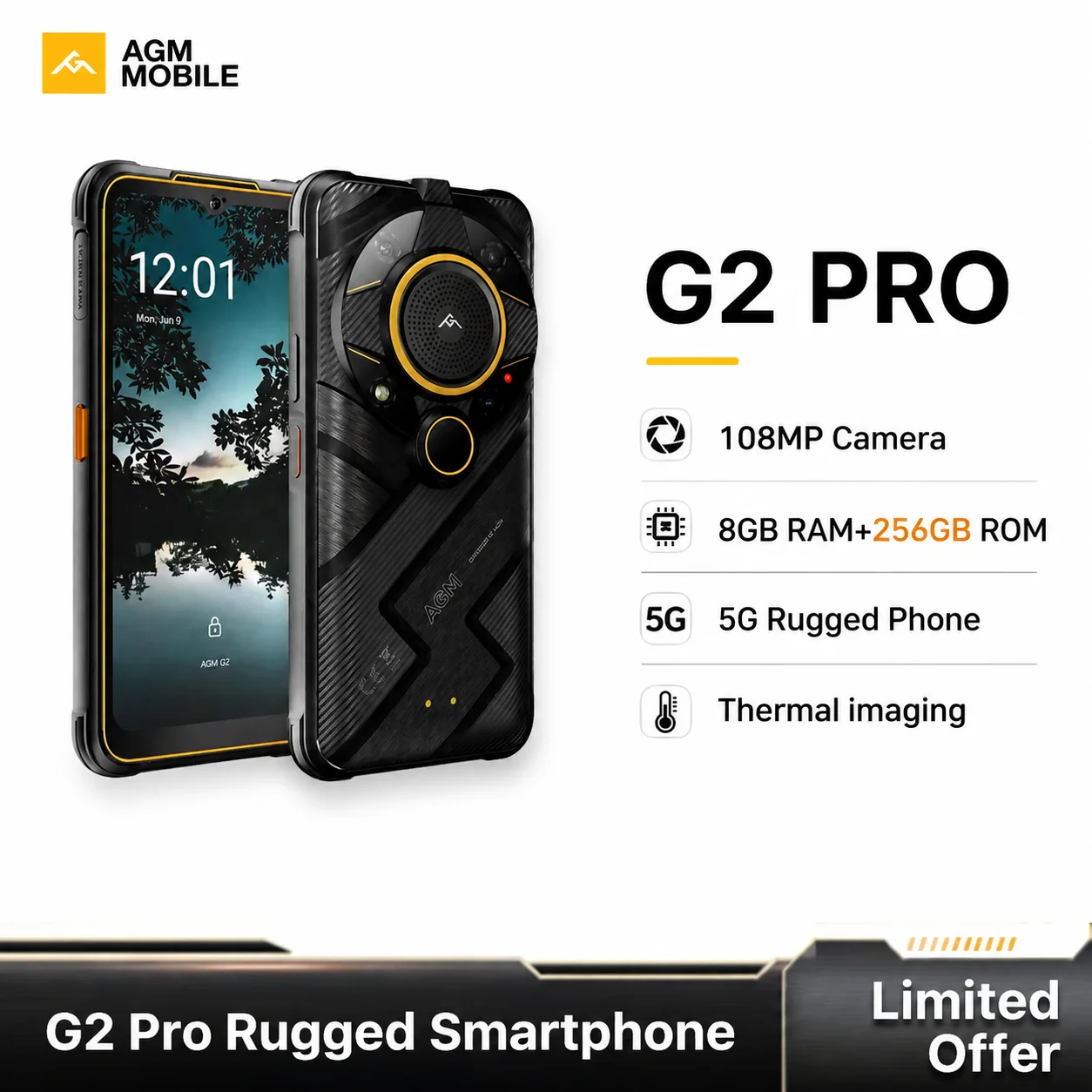 AGM G2 Pro 8+256G Rugged Smartphone 6.58-inch 120Hz Thermal ImagIng Main Camera 108MP IP68/IP69K/MIL-STD-810H 5G Smartphone