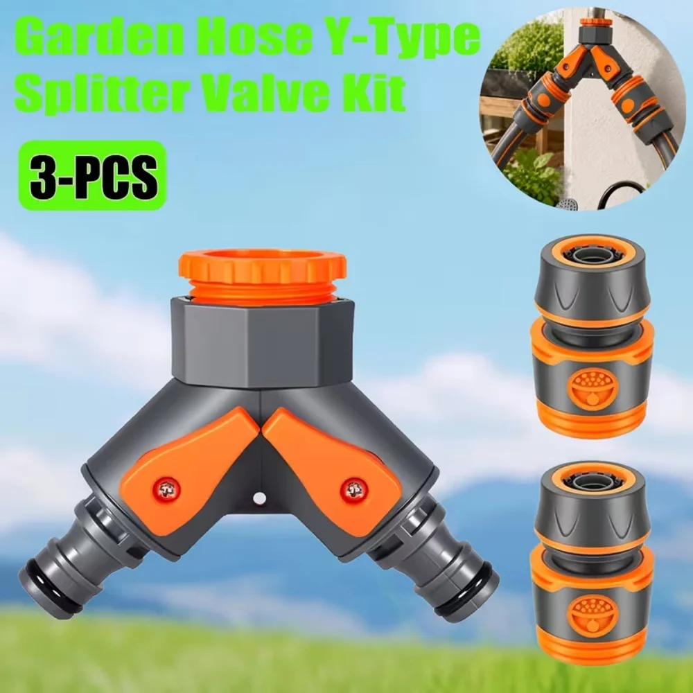 3-Piece Garden Hose Y-Splitter Valve Set, 2-Way Garden Hose Splitter Set with Independent Switch Control, Suitable for Garden Watering, Car Washing, and Lawn Irrigation