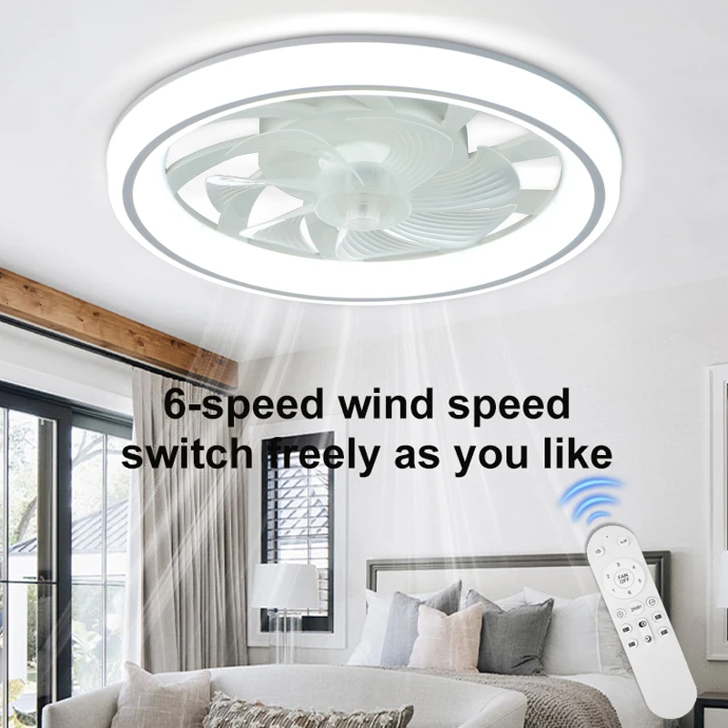 Integrierter LED-Deckenventilator mit Beleuchtung für Schlafzimmer, 48cm für Wohn- und Esszimmer, Fernbedienung mit 6 Windstärken