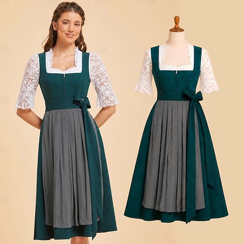 Oktoberfest Robe Dirndl Ensemble Dirndl Blouse Dirndl Longueur midi avec poches Décolleté balconnet Femme de ménage Bavarois Allemand Alpin Prairies Femmes Carnaval Fête de la Bière Tissu de style