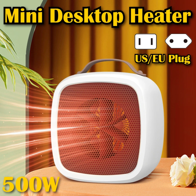 Tragbarer 500W PTC Keramik Mini-Heizlüfter Leiser Schnellheizer Warmluft-Gebläse für Zuhause Innenbereich Büro Winter