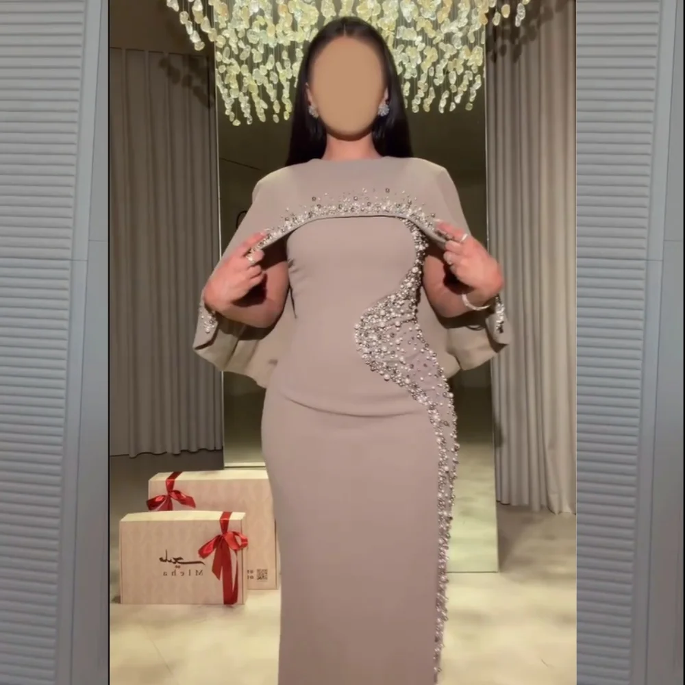 Customized Chinese Style Jersey Pleat Sequined Trumpet Scoop Neck Long Bespoke Occasion Cocktail Dresses Pastrol
