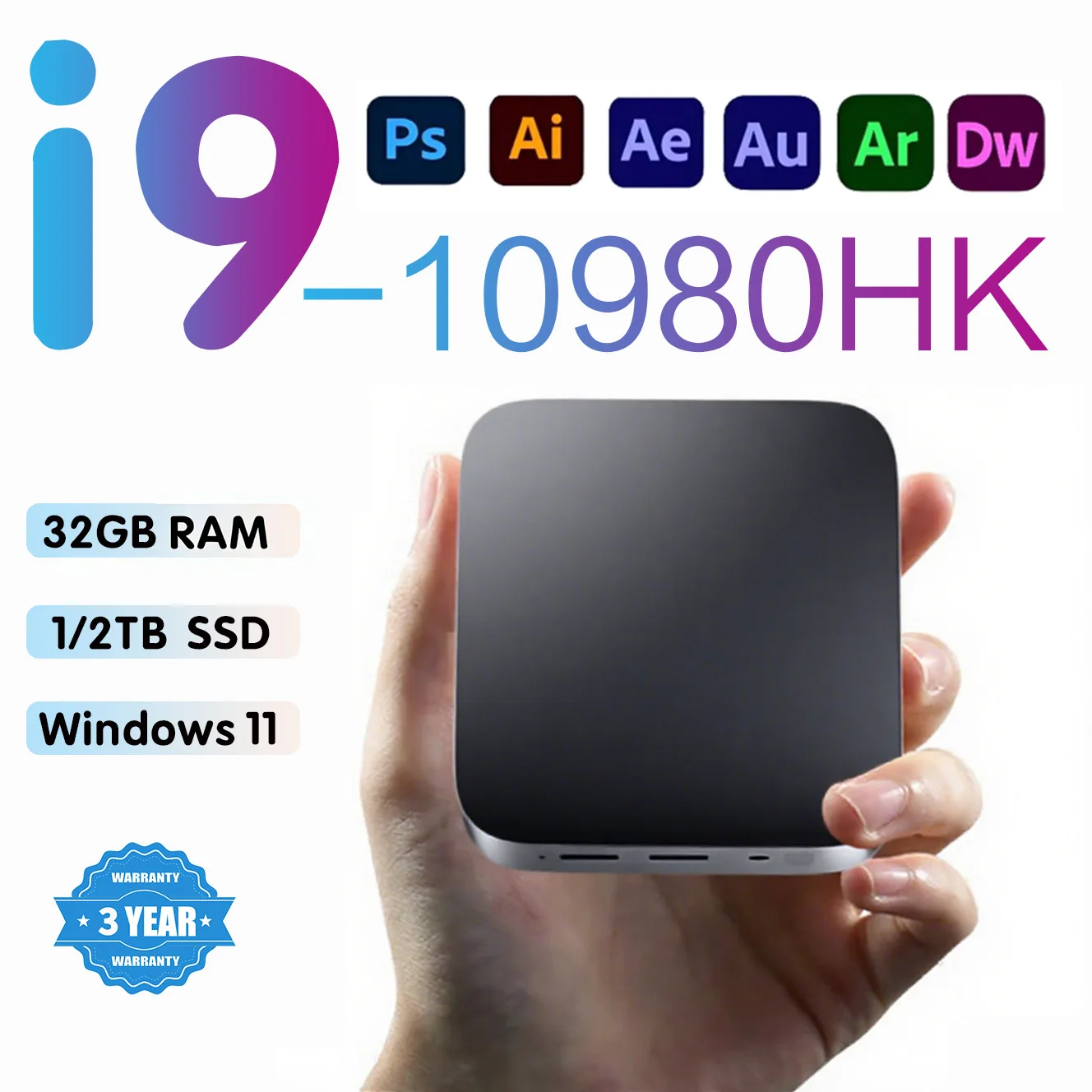 2026 Core I9 10980HK Portable PC Computer Windows 11 Pro Mini PC 32GB RAM 512GB/1TB/2TB SSD WiFi 6 BT 5.2 4K Gaming Pc Desktop