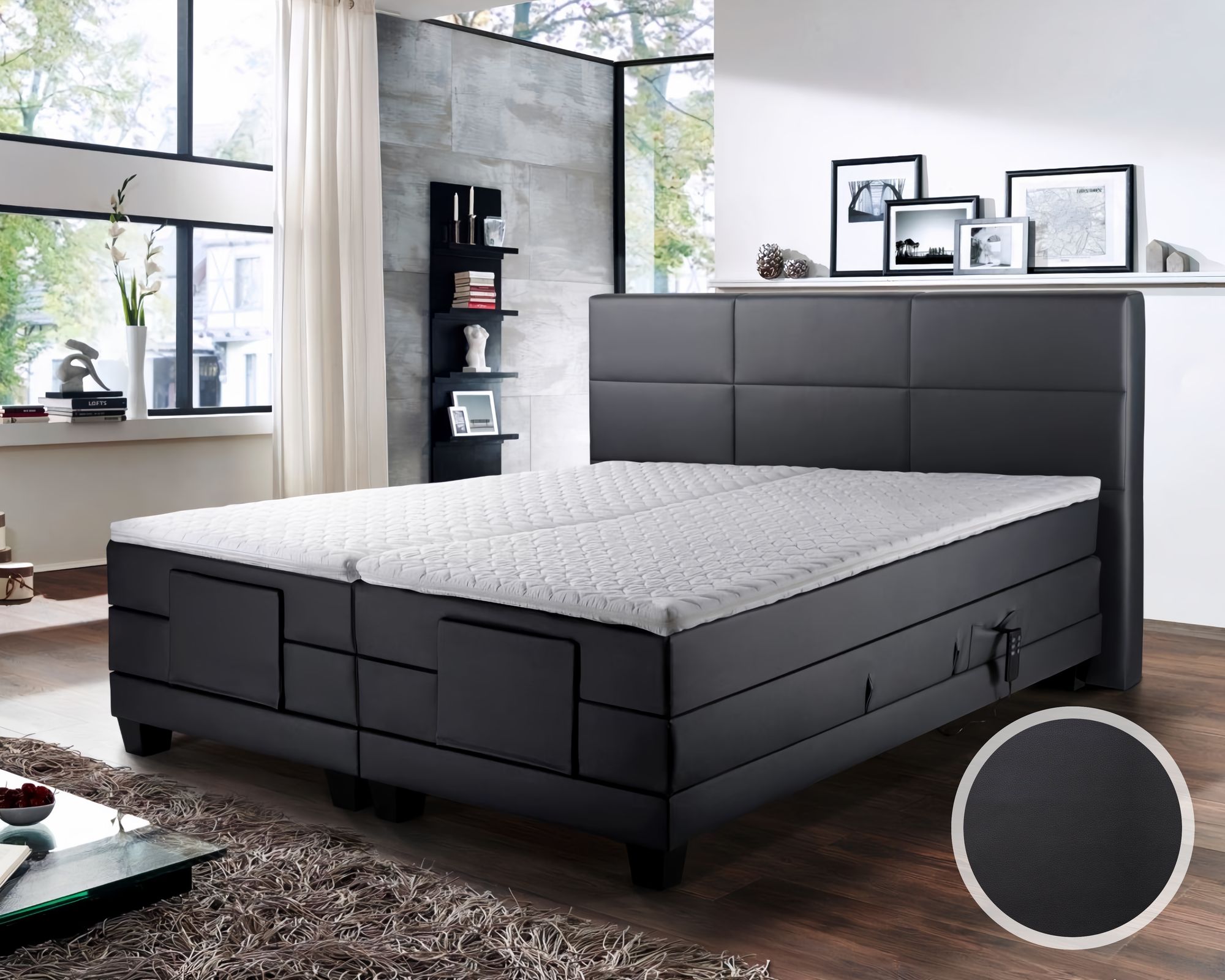 Winkle »Doris« Boxspringbett Box-Starr / 200x200 cm / ohne Matratzen / Kunstleder Schwarz 7745