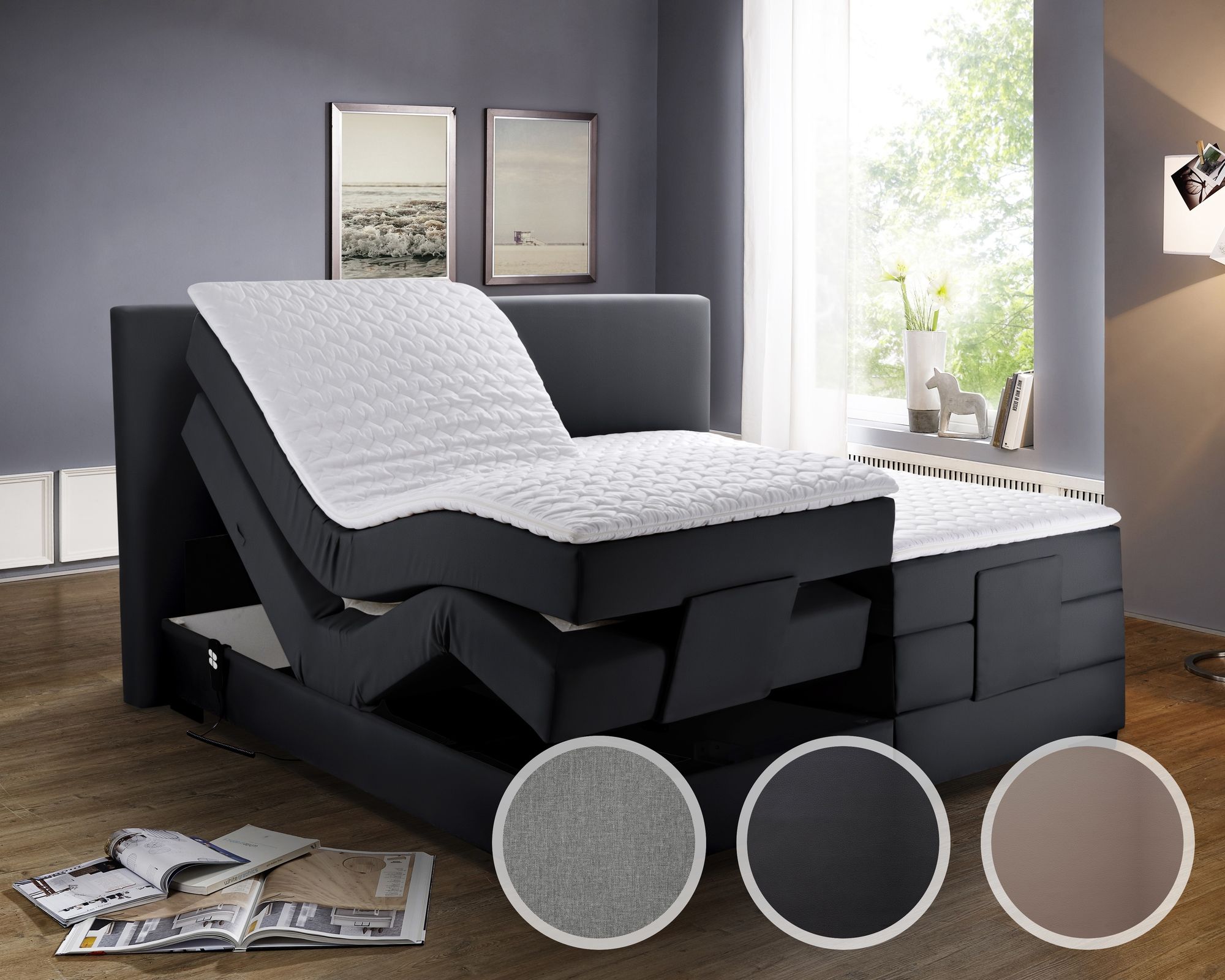 Winkle »Aragon« Boxspringbett Bettkasten / 200x200 cm / ohne Matrazen / Kunstleder Anthrazit 7745