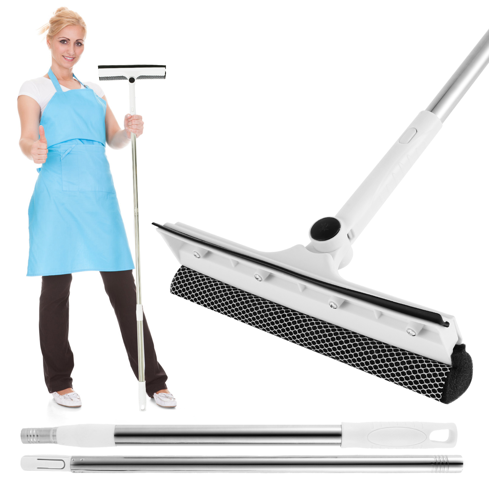 Window Cleaner With Extendable Handle, Window Squeegee & Rotating Scrubber Window Cleaner With Extendable Handle, Window Squeegee & Rotating Scrubber