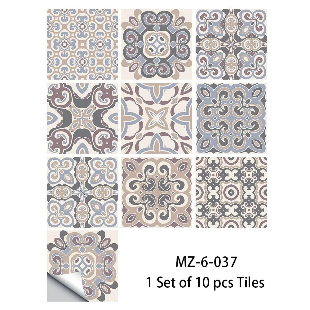 10 Piece Blue & Gray Matte Surface Tile Wall Sticker Set style Mz 6 037 7.9 In X 7.9 In