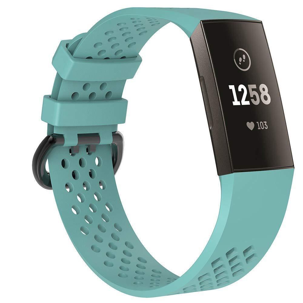 Sport Silicone Watch Band For Fitbit Charge 3 Breathable Adjustable Replacement Strap tiffany Blue