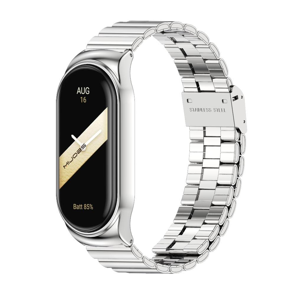 Metal Watch Band For Xiaomi Mi Band 8 And 9 With Bamboo Buckle silver