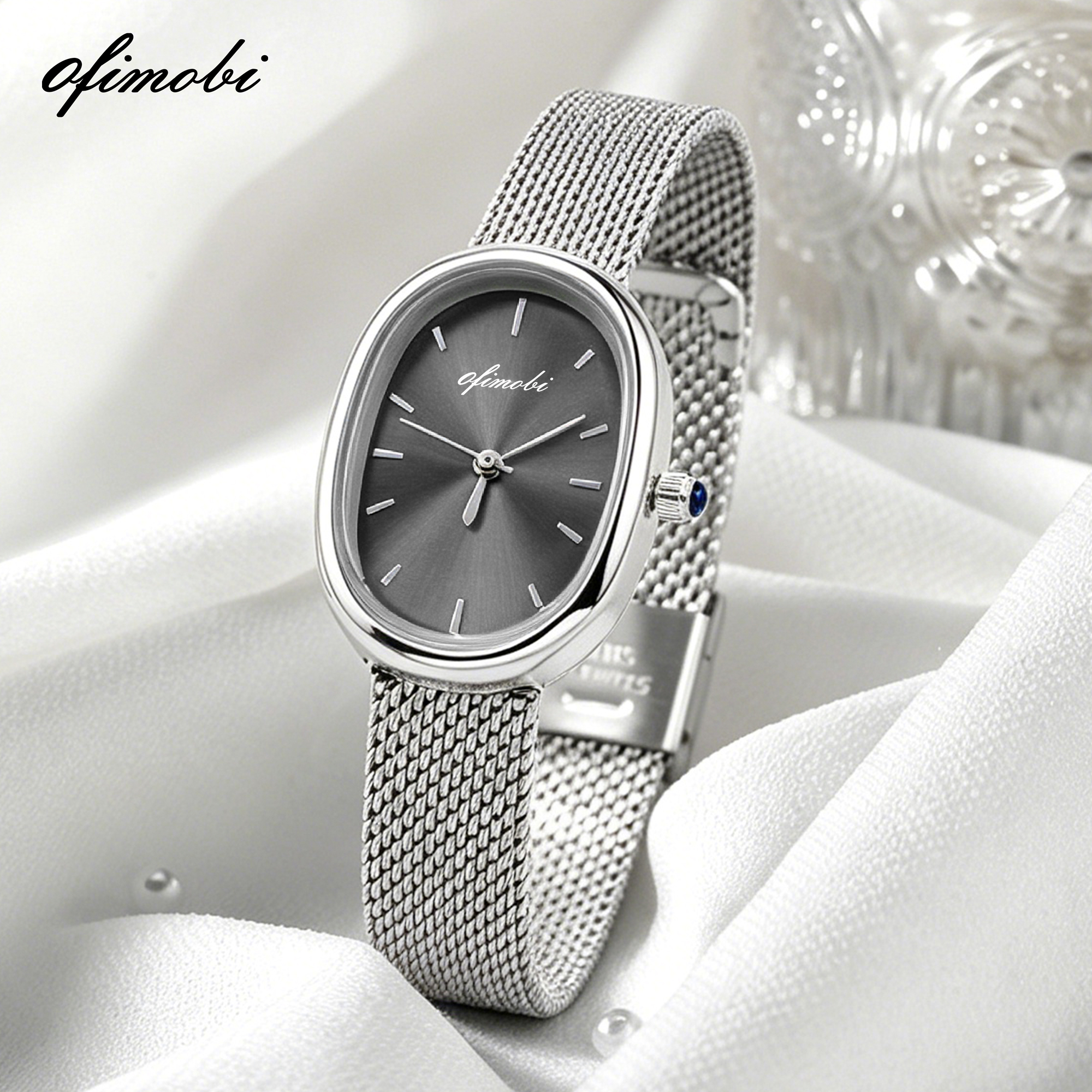 Elegant Women's Quartz Watch With Oval Dial, Milanese Mesh Strap & Waterproof Design black