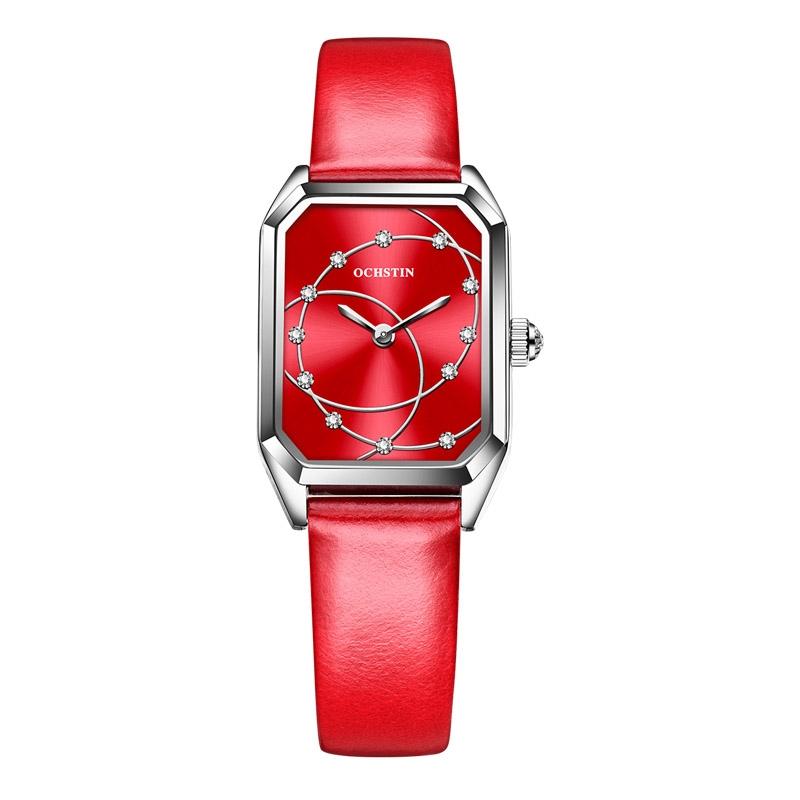 OCHSTIN Parangon Elegant Leather Quartz Watch silver+red