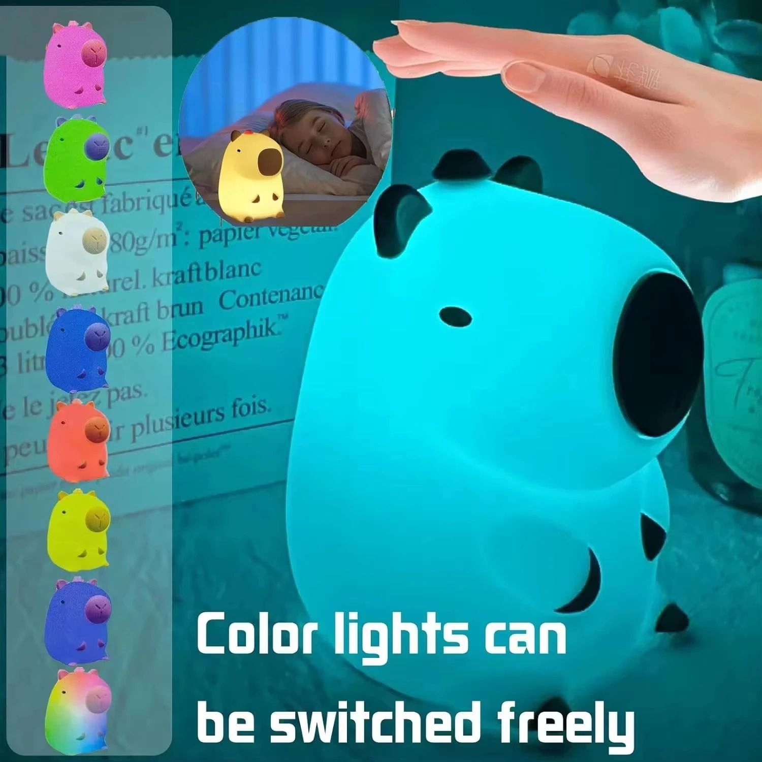Unicorn Cute Silicone LED Night Light USB Rechargeable Touch Animal Lamp For Kids Bedroom Decor Gift capibara