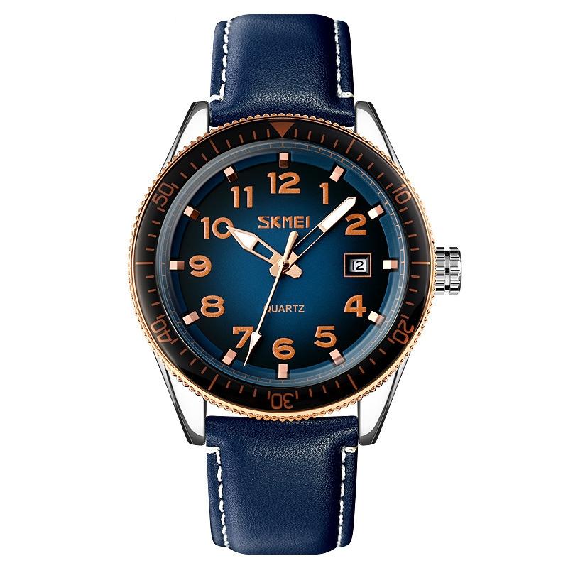 SKMEI 9232 Quartz Watch Waterproof Stainless Steel Watch With Date Display belt Rose Gold And Blue
