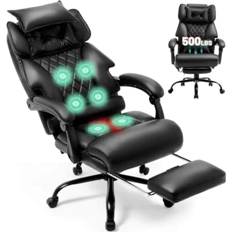 Massage Office Chair with Foot Rest,6 Points Vibration & Heat Executive Office Chairs,500LBS Big and Tall Office Chair