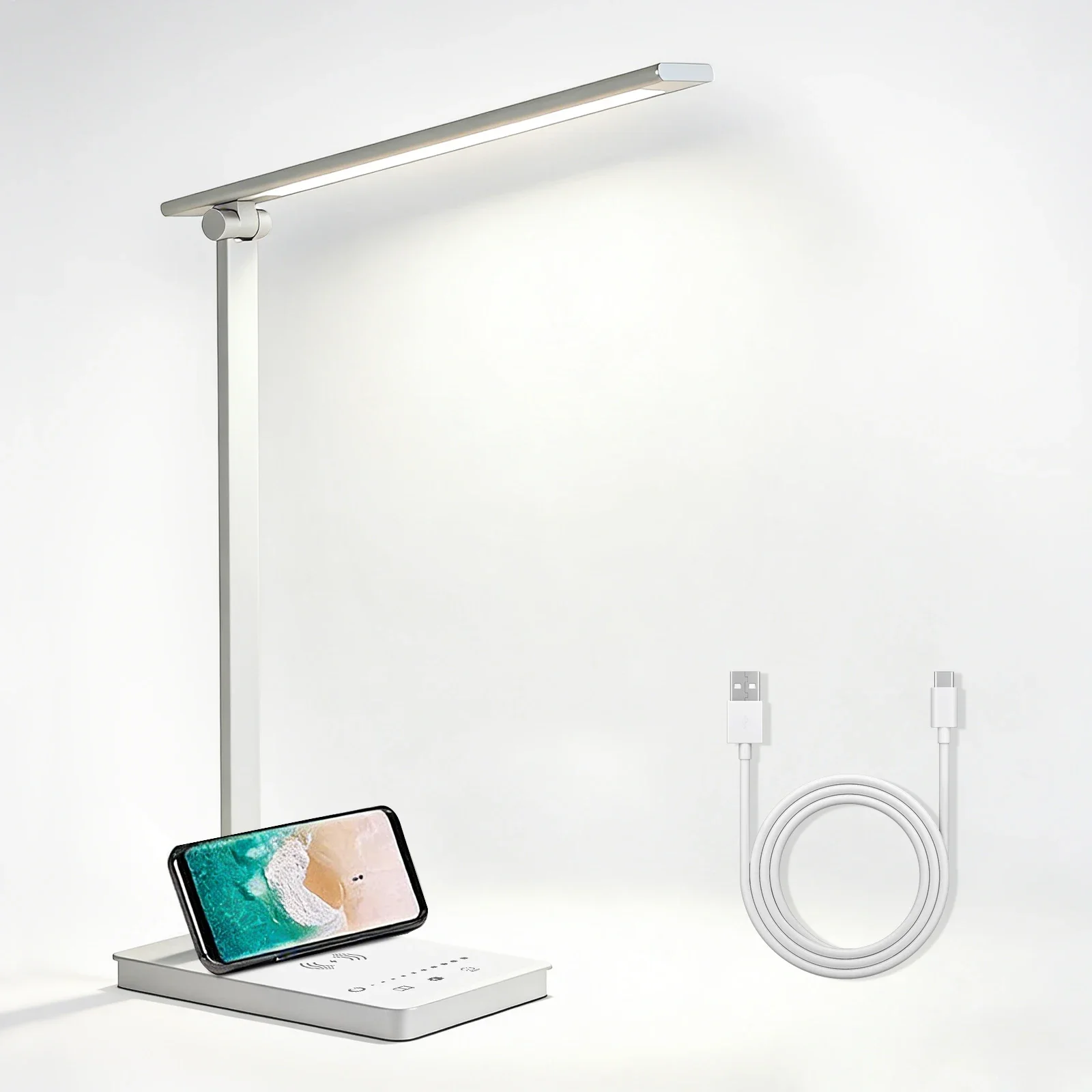 LED-Schreibtischlampe, dimmbare LED-Tischleuchte 15W, Tischlampe mit Augenschutz-Modus, integrierte LED, USB-Anschluss
