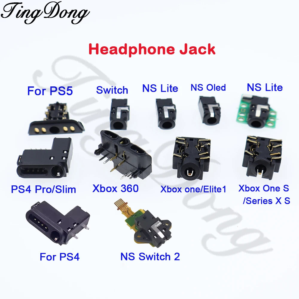 2PCS Headset Plug Port Female Socket Headphone Jack For PS5 PS4 Pro Switch Xbox 360 For Xbox One S Elite Series S/X Controller