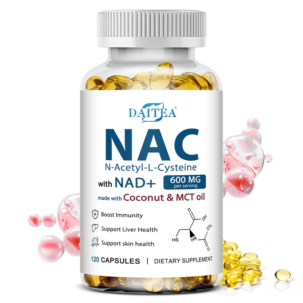 N-Acetyl Cysteine, NAC Supplement with NAD+, Antioxidant Support, Support Liver Health, Skin Health, Gluten Free, 120 Capsules
