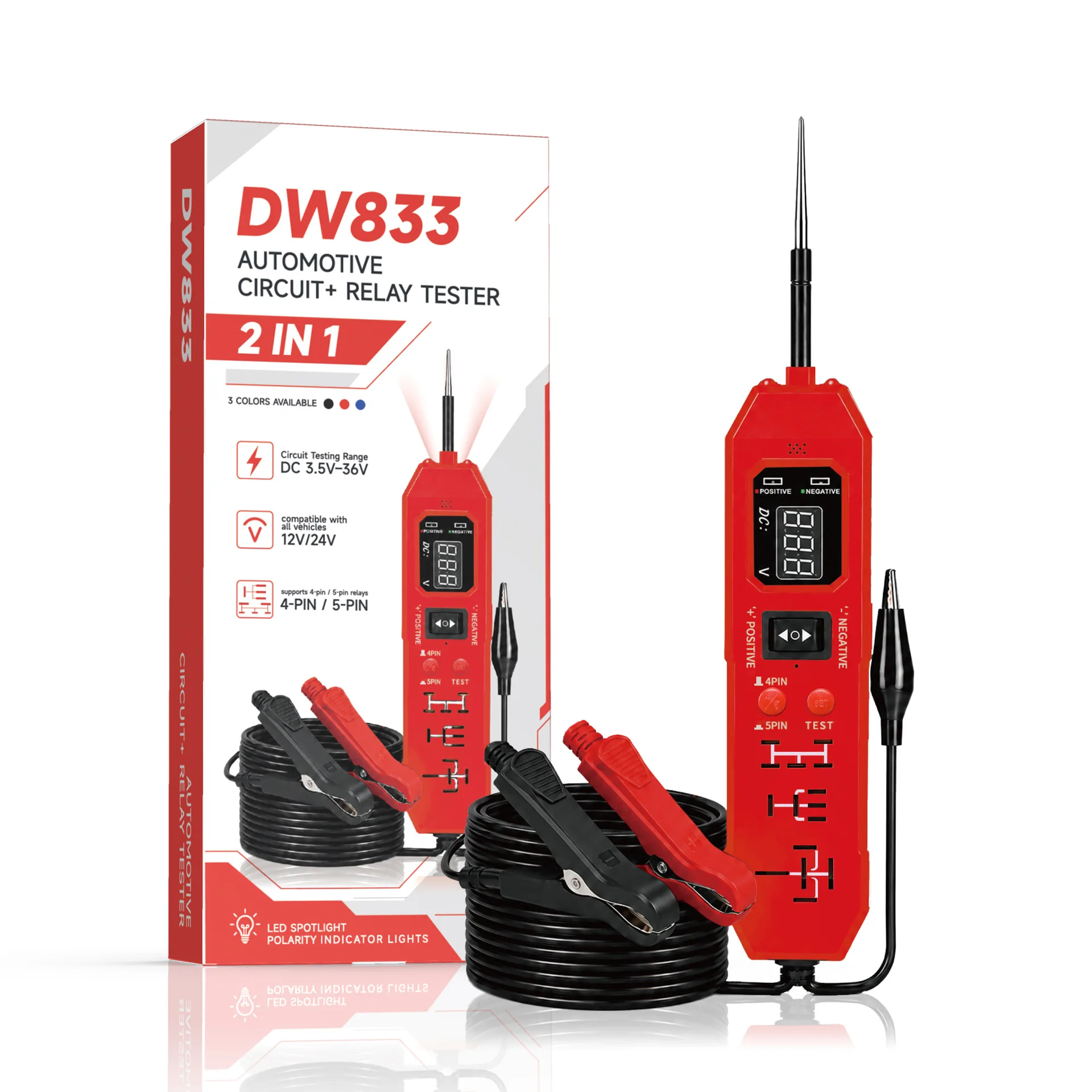 DW833 2 IN 1 Automotive Circuit Tester Automotive Relay Tester LED Display Universal 12V /24V Automotive Electronic Relay Test