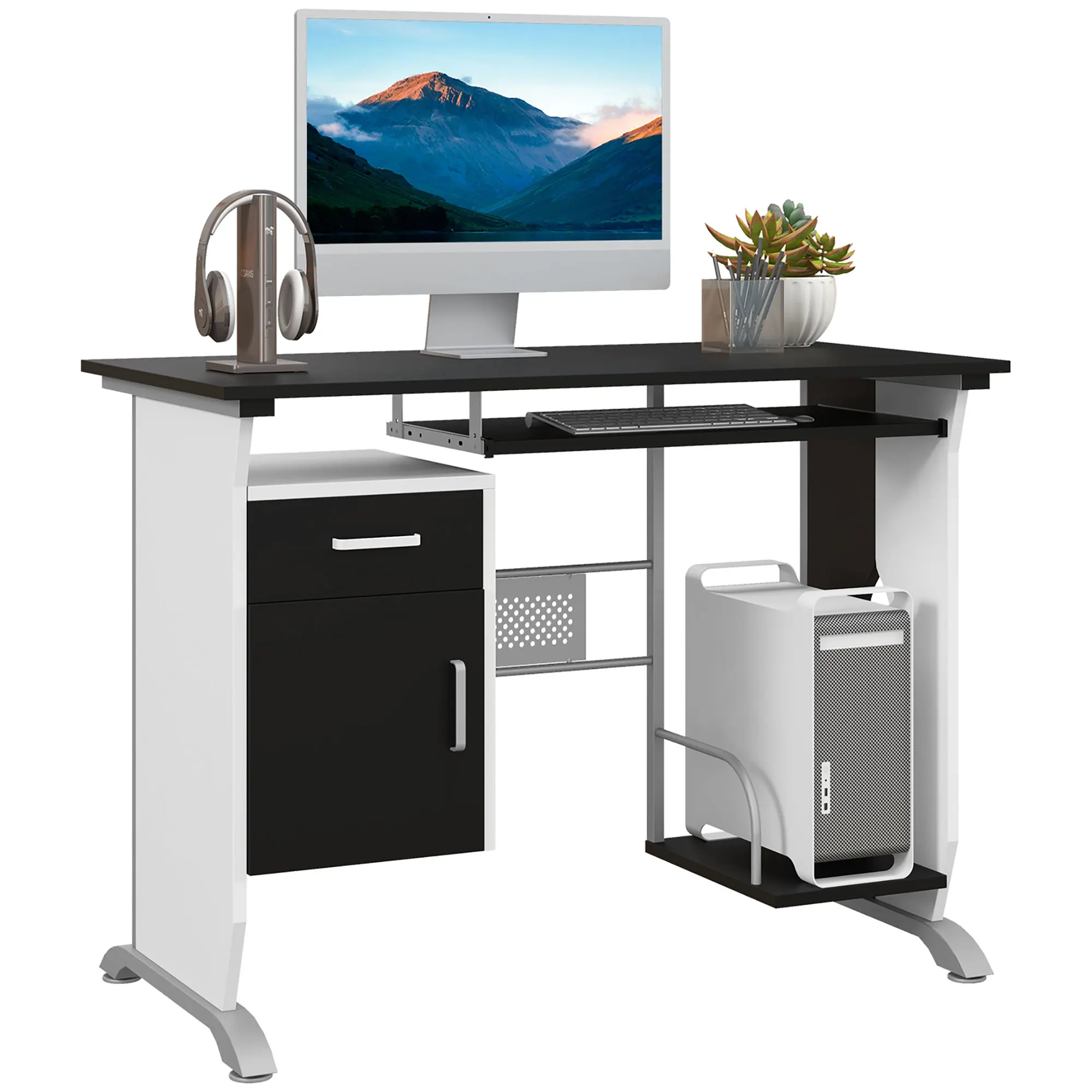 Homcom Schreibtisch Computertisch Design aus MDF 100 L X 52 I X 75H cm Schwarz und Weiß