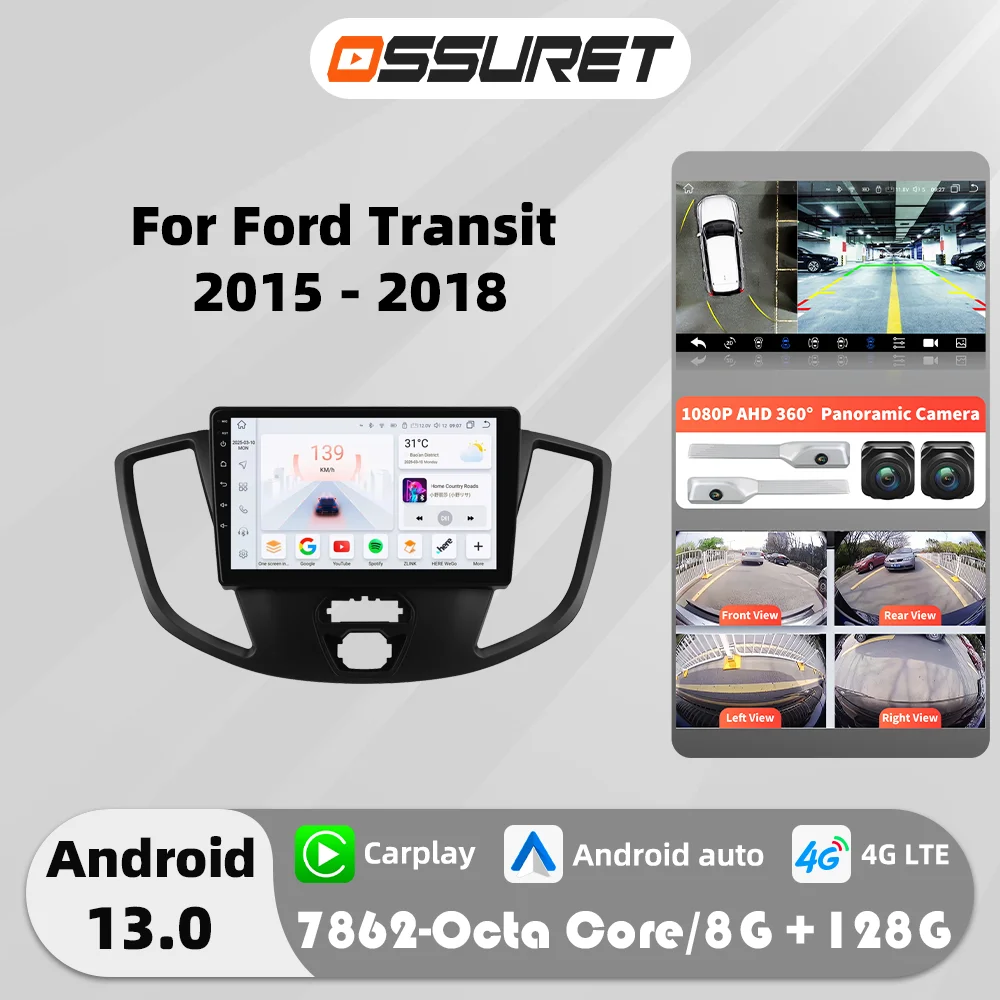 2DIN Carplay Android AUto Autoradio für Ford Transit 2015–2018 Multimedia Video Player GPS Navi Bildschirm 360 Cam GPS Autoradio