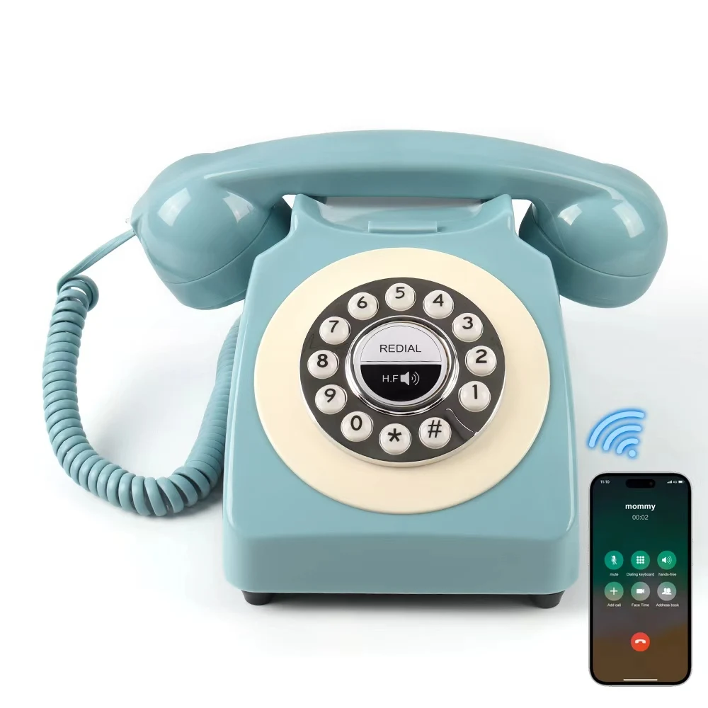Téléphone fixe Bluetooth, téléphone rétro Bluetooth pour la maison compatible avec Android et iOS, téléphone sans fil avec haut-parleur