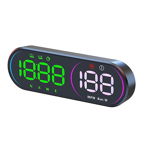 Universelles GPS Auto HUD Head-Up Display mit zweifarbiger digitaler Geschwindigkeitsanzeige Kompass Uhrzeit Höhe Distanz und Abbiegeanzeige Windschutzscheiben-Dashboard-Display für Autos SUVs und