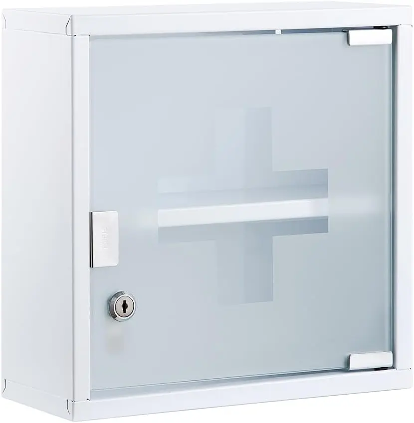 Abschließbarer Medizinschrank aus Edelstahl, Medikamentenschrank zur Wandmontage mit 2 Fächern, 30 × 30 × 12 cm, Silber, für Hausapotheke und Erste-Hilfe-Zubehör