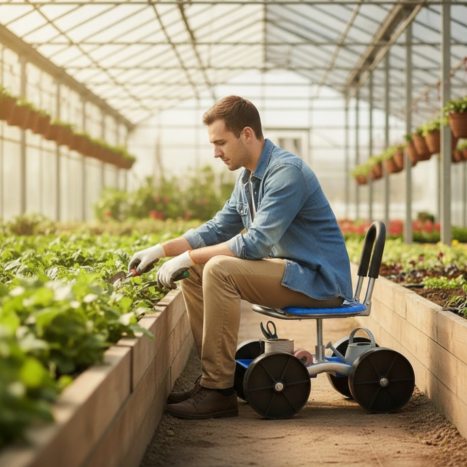 Siège de jardin pliable à roulettes, tabouret de jardin roulant portable et peu encombrant pour jardiniers, jardinage, désherbage