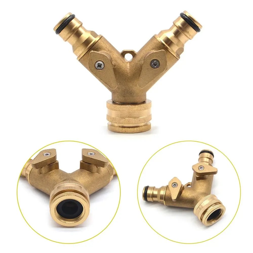 Hose Pipe Valve Splitter Brass 2-Way Garden Tap Water Splitter 3/4 Y-shaped Garden Tap Irrigation Valve Quick Connector Garden