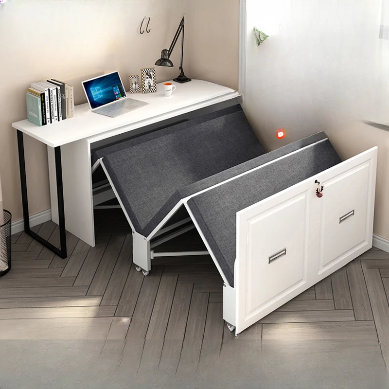 Multifunktionales Schlafzimmer-Wohnzimmer-Set: Unsichtbares Bett, Schrank, Schreibtisch, Bücherregal, Integriertes Doppelfunktions-Balkonklappbett, Ausziehbar