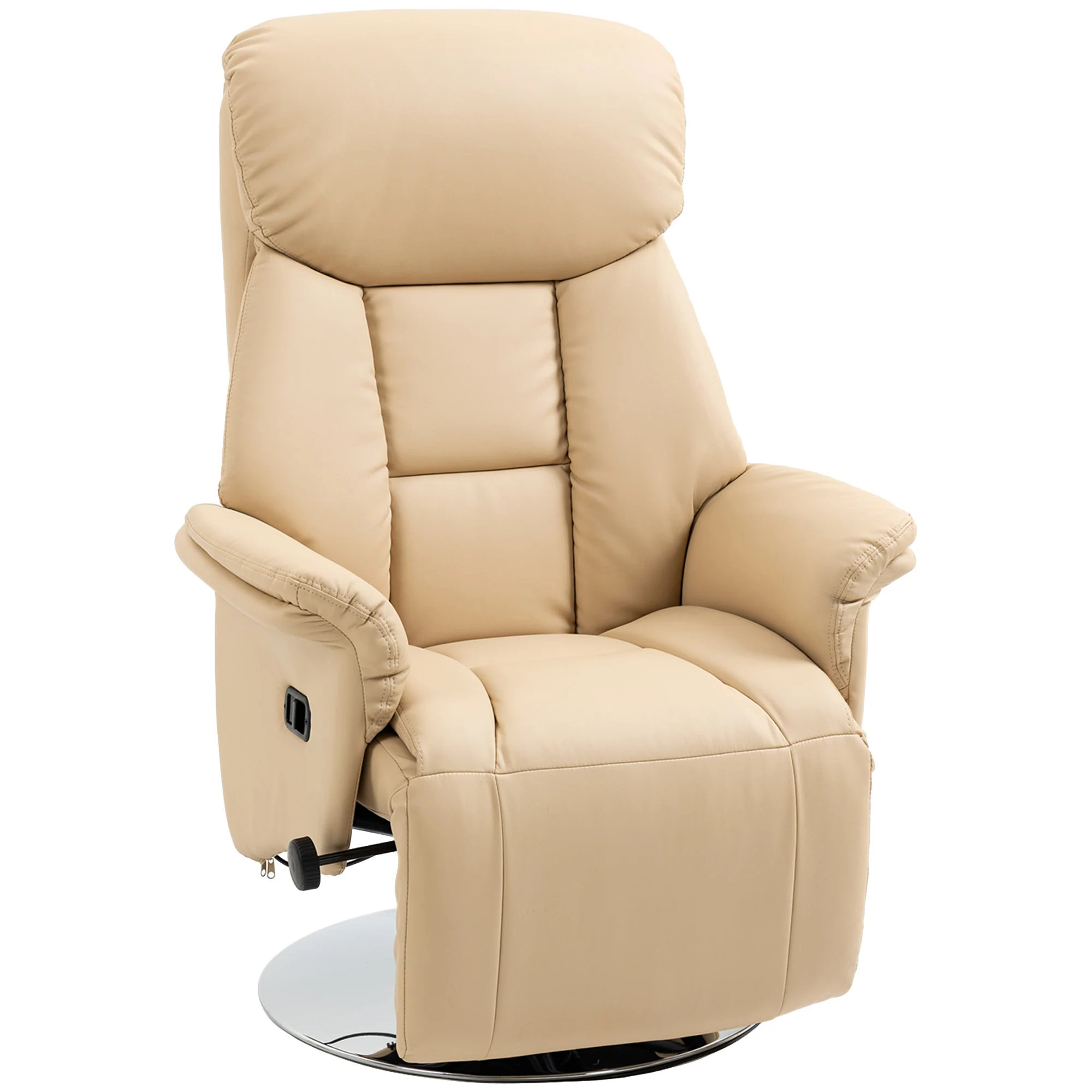 HOMCOM Relaxsessel, Relaxsessel für das Wohnzimmer, Relaxsessel mit drehbarer Fußstütze, verstellbare Armlehnen, TV-Sessel aus Kunstleder, bis zu kg belastbar, für Wohnzimmer, Schlafzimmer, Heimkino, beige