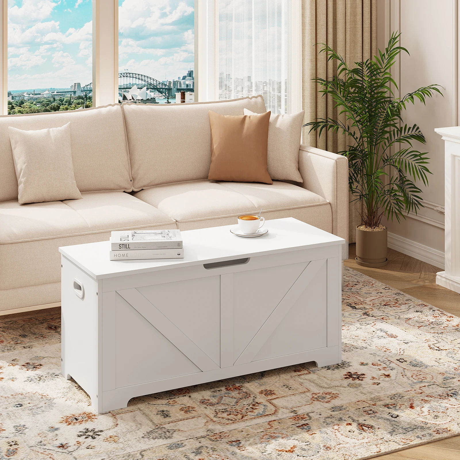 WOLTU Spielzeugtruhe, Schrank, 76 l, Aufbewahrungsbank, 100 x 47 x 40 cm, Schuhbank mit 2 Sicherheitsscharnieren für den Eingangsbereich, Wohnzimmer, Schlafzimmer
