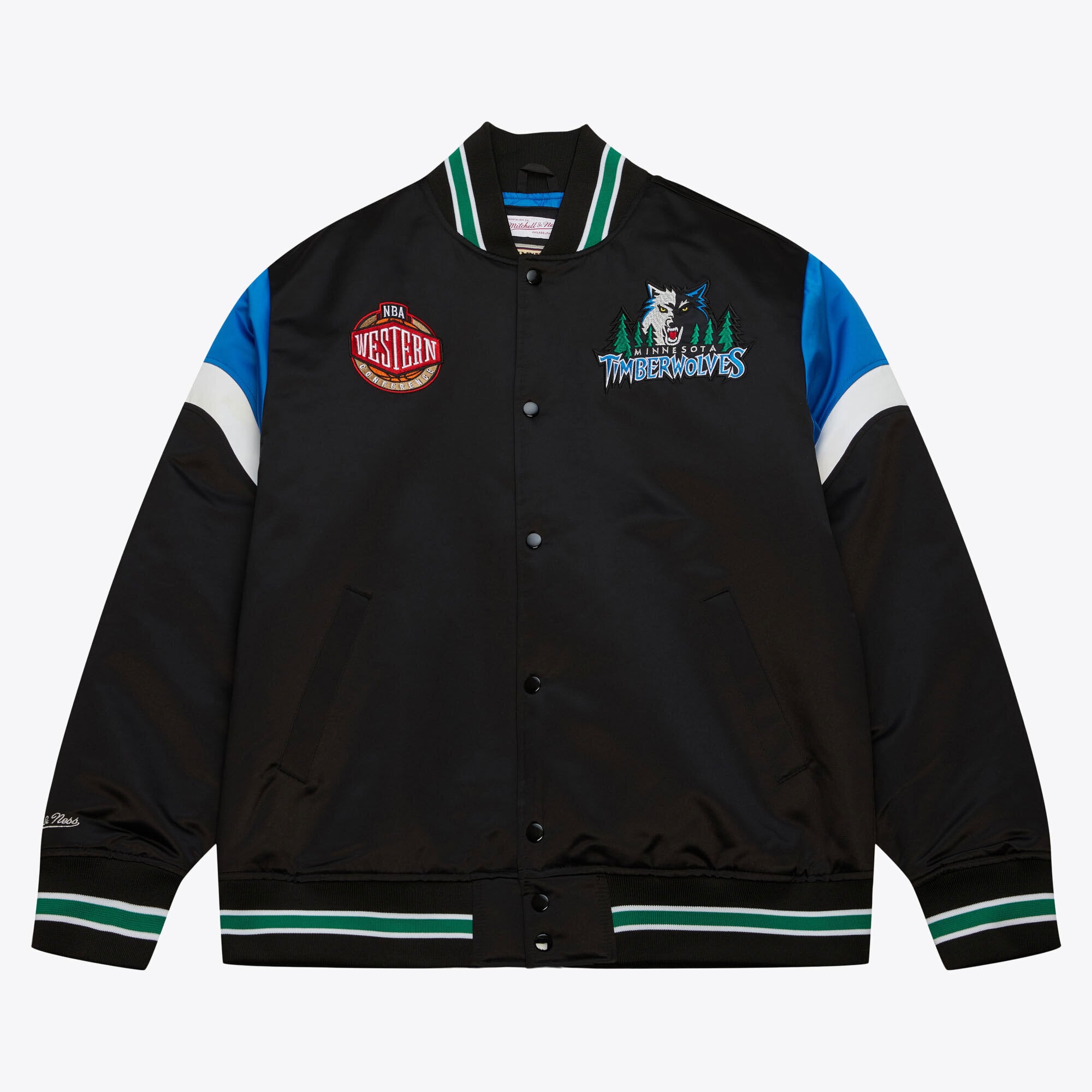 Minnesota Timberwolves Mitchell & Ness Jacke aus schwerem Satin - Schwarz - Herren