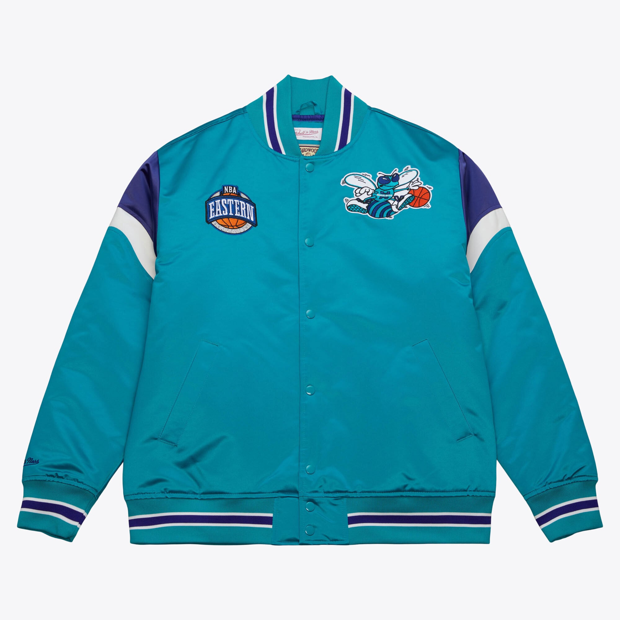 Charlotte Hornets Mitchell & Ness Jacke aus schwerem Satin – Hornets Blau – Herren