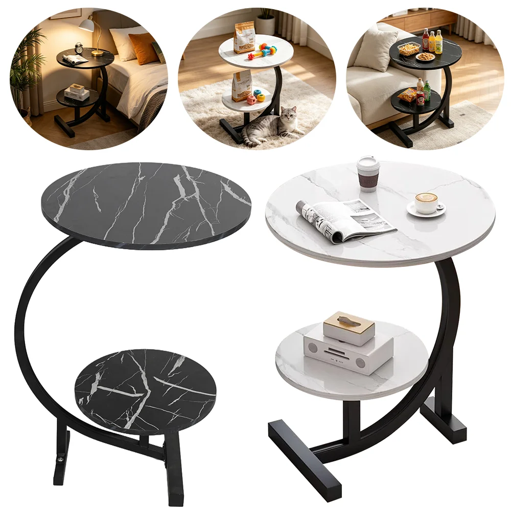 Couchtisch, Sofa-Beistelltisch, runder Teetisch, moderner, mehrstufiger runder Beistelltisch mit doppeltem Regal, 60 cm Höhe