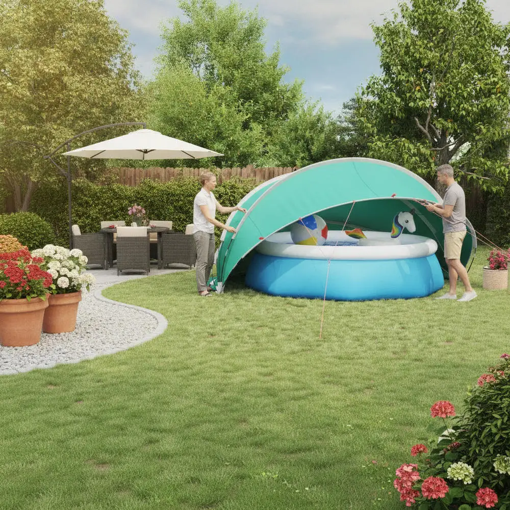 Couverture de dôme de piscine bleue (piscine non incluse), 472x460x229 cm, couverture anti-poussière pour piscine extérieure, matériau épais et durable, adapté à la protection des grandes piscines
