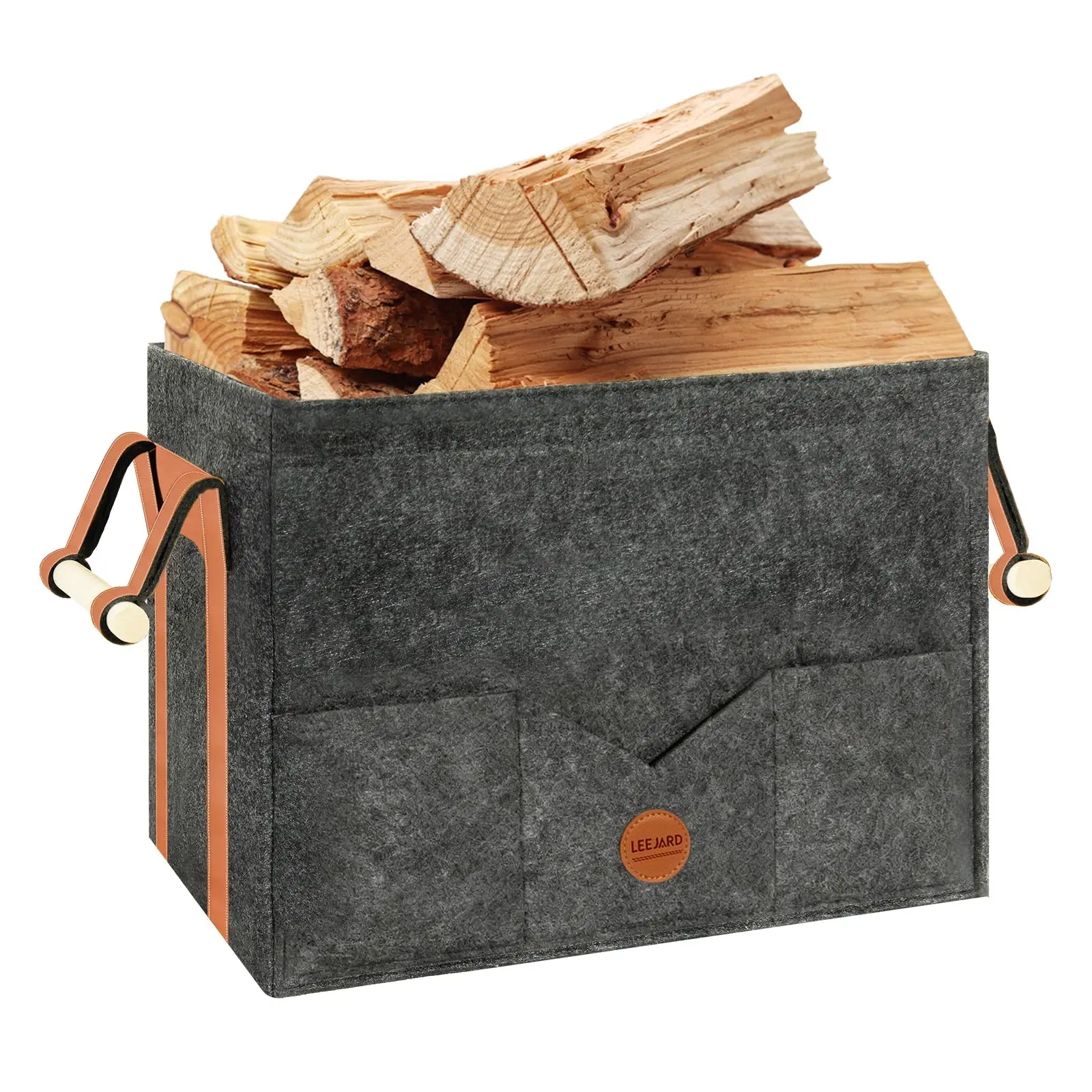 Holzkörbe für Kaminholz, Groß Holzkorb aus Filz Mit Metallrahmen, Seitentaschen und Griffen, auch als Aufbewahrungstasche oder Feuerholzkorb Brennholzkorb Kaminkorb