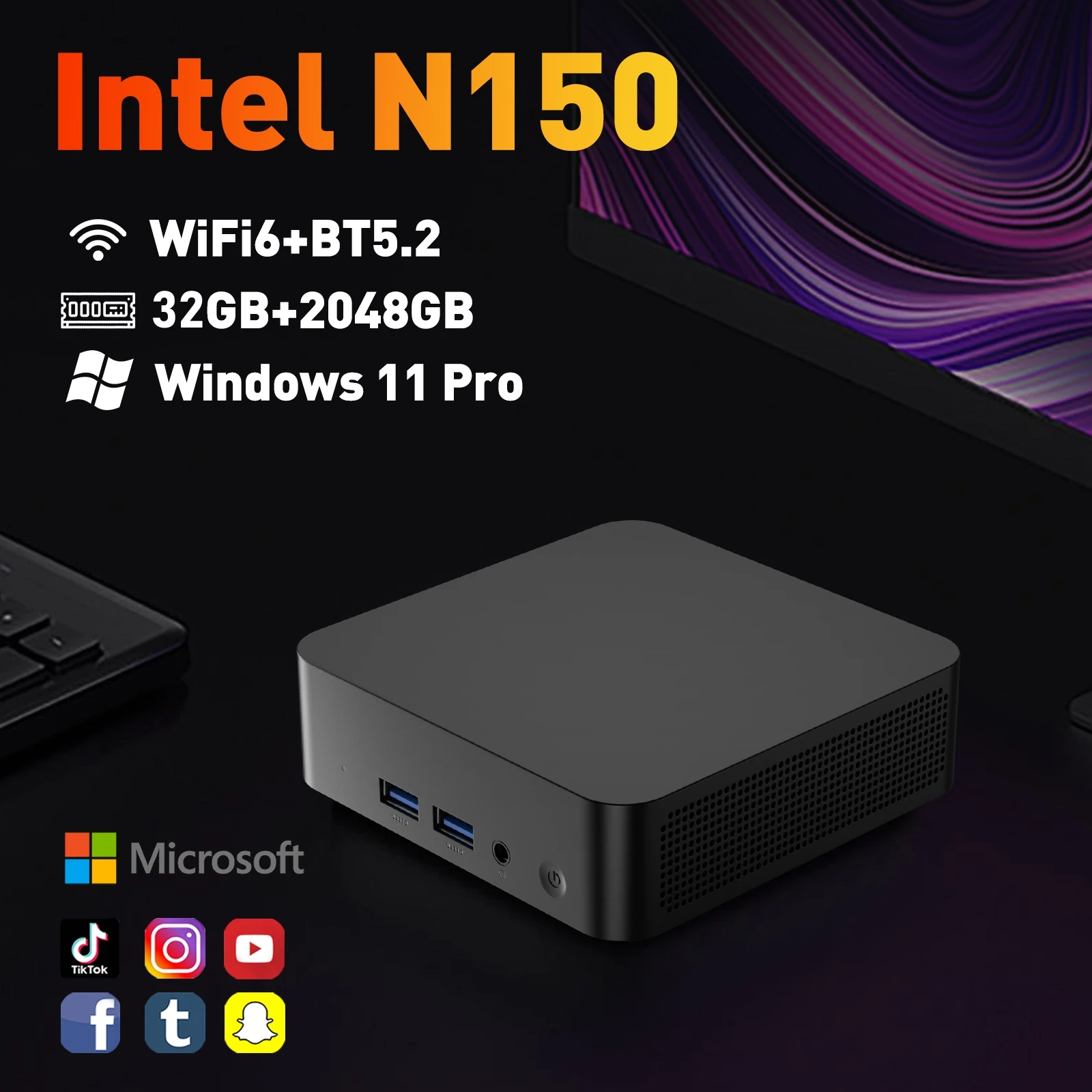 2026 New Portable Gaming Mini PC Intel N150 Core i3 6th Office/home Computer BT5.2 Wi-Fi 6 Mini PC 16/32GB RAM 2TB SSD Computer